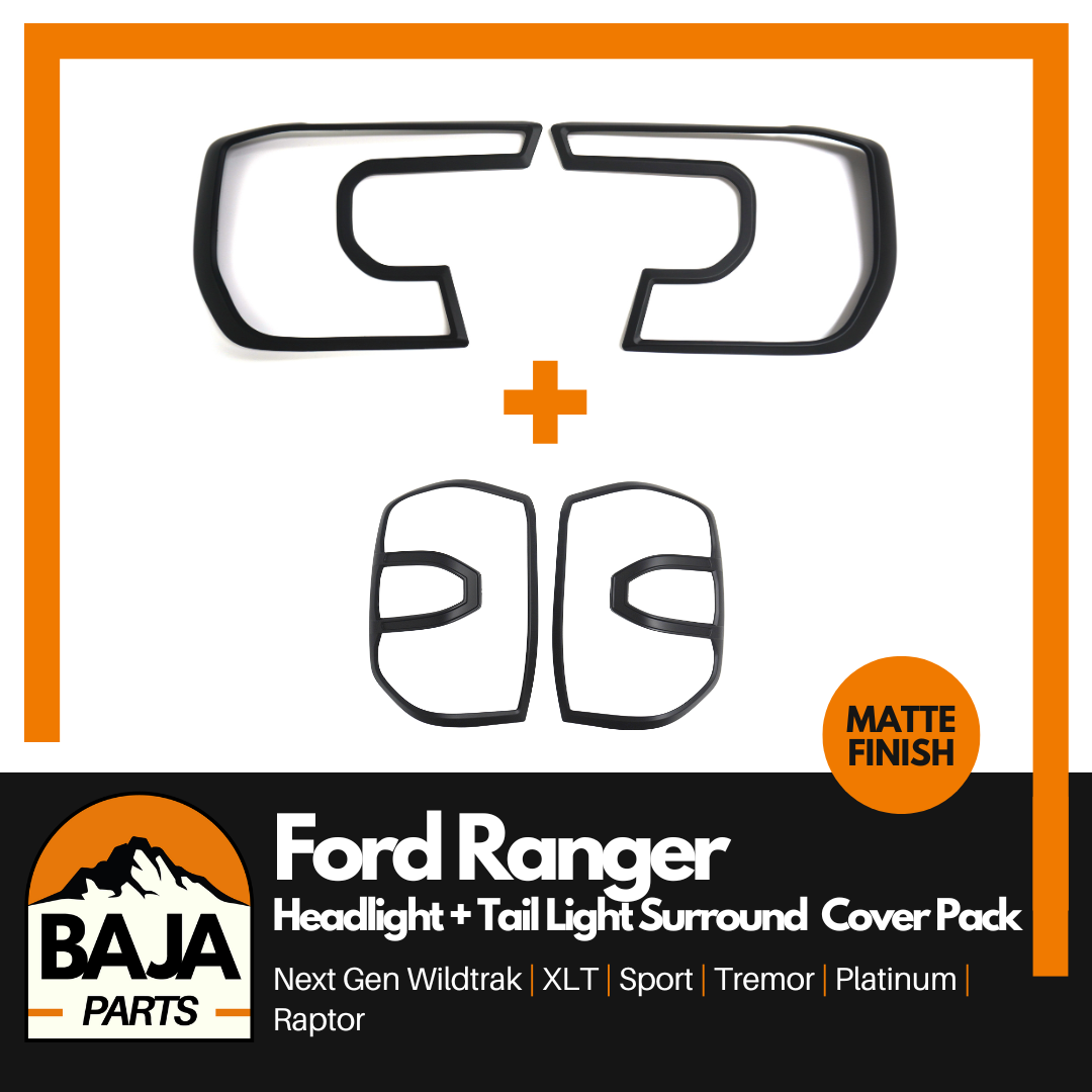 Ford Ranger Next Gen Headlight + Tail light Surround Trim Protector Pack (MATTE BLACK)