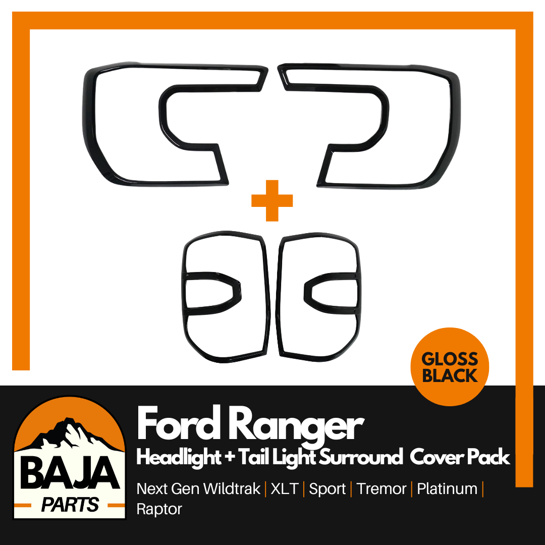 Ford Ranger Next Gen Headlight + Tail light Surround Trim Protector Pack (GLOSS BLACK)